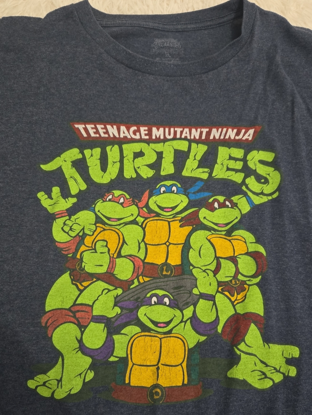 Teenage Mutant Ninja Turtles Graphic Tee - Navy with Neon Green Size XL